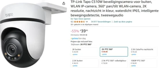 beveiligingscamera TP-link cw510w €33.90