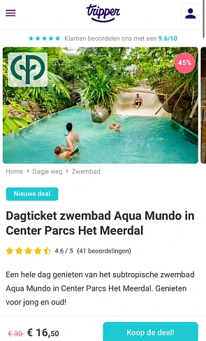 Dagticket zwembad Aqua Mundo in Center Parcs Het Meerdal