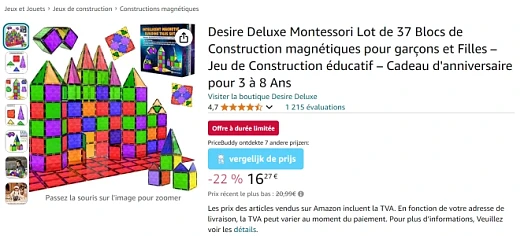 Lot de 37 Blocs de Construction magnétiques pour 16,17 euros sur Amazon FR