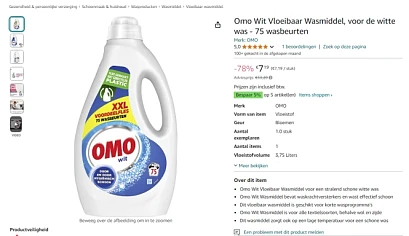 Omo Wit Vloeibaar Wasmiddel, voor de witte was, 75 wasbeurten - 78% korting op Amazon.nl