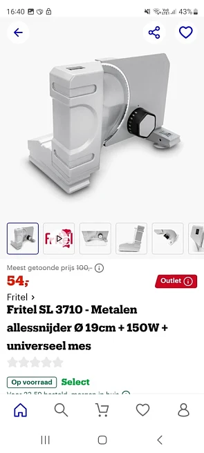 Fritel snijmachine 54€ elderds rond de 119€