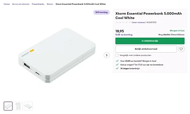Xtorm Essential Powerbank 5.000mAh Cool White - 50% korting op Cameranu.be