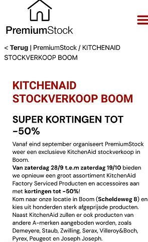 KitchenAid stockverkoop in Boom