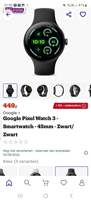 50€ Cadeaubon bij aankoop van Google Pixel smartwatch