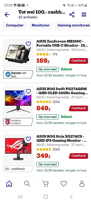 Asus monitoren tot 100€ cashback