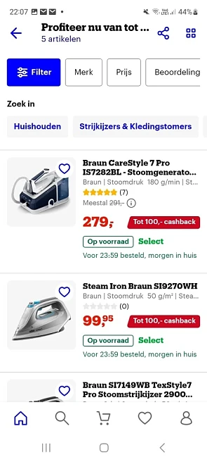 Bij aankoop van een Braun strijkijzer tot 100€ cashback