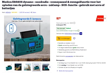 Medion E66806 dynamo, noodradio, zonnepaneel & zwengelfunctie voor het opladen van de geïntegreerde accu, zaklamp, SOS-functie, gebruik met accu of batterijen - 75% korting op Bol.com