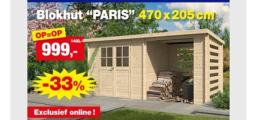 Hubo tuinhuis voor 999€ ipv 1499€!