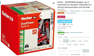 Fischer duopower pluggen+schroeven 50 stuks