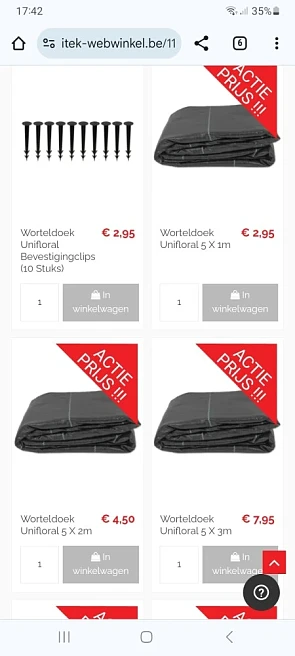 Worteldoek verschillende afmetingen