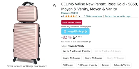 CELIMS Valise New Parent, Rose Gold à 82% chez Amazon BE
