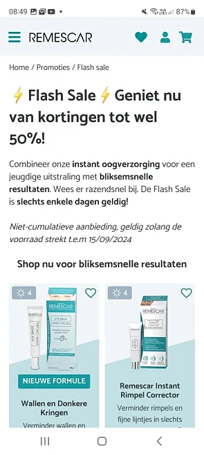 Remescar flash sale tot 50% korting