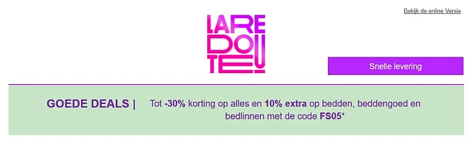 Tot -30% bij La Redoute en nog eens -10% extra op bedlinnen