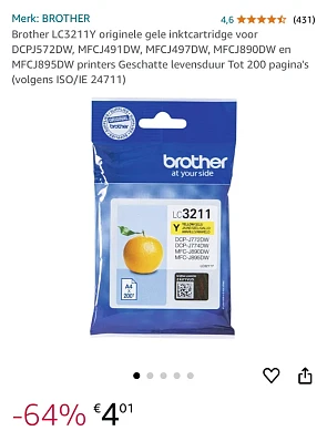 Brother LC3211Y originele gele inktcartridge