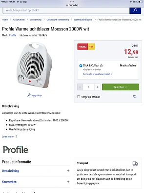 Profile Warmeluchtblazer Moesson 2000W wit