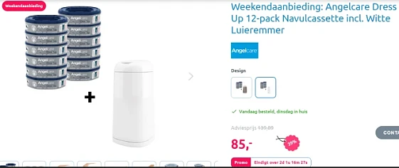 €85 voor luieremmer Angelcare DressUp + 12 navullingen 👶