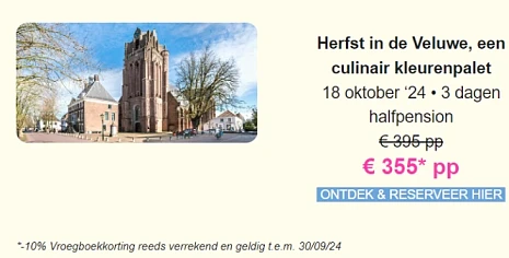 -10% vroegboekkorting op arrangement 'Herfst in de Veluwe' 🍂 Lauwers