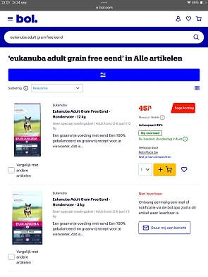 Eukanuba Adult Grain Free Eend - Hondenvoer - 12 kg