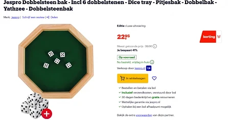 Hoge korting op dobbelsteen bak (Yathzee) 🎲
