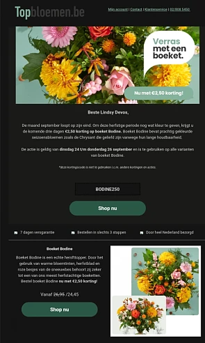 -€2,50 op boeket Bodine 🌹🌷