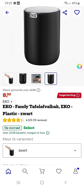 Eko fandy tafelafvalbak zwart