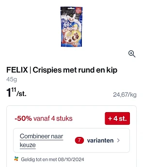 Colruyt felix crispies met rund en kip 45g -50% vanaf 4 stuks