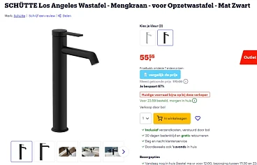 SCHÜTTE Los Angeles Wastafel Mengkraan Mat Zwart