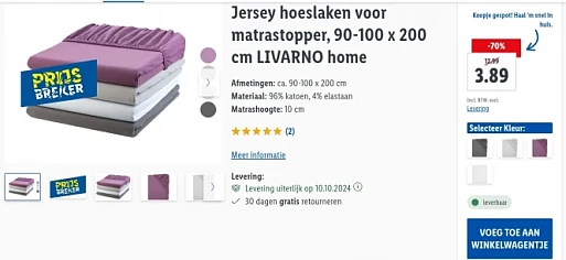 Jersey hoeslakens 90×200 voor 3,89€!