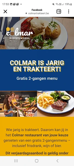 Gratis menu bij Colmar