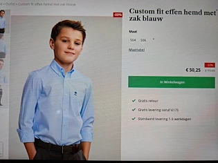 Custom fit effen hemd met zak blauw -33%