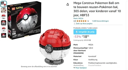 Mega Construx Pokemon Ball met 53% korting op Amazon BE