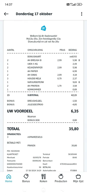 Aankoop ah €6,35 korting