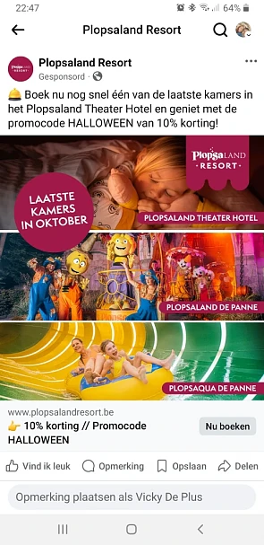 Halloweenverblijf in het Plopsaland Theater Hotel
