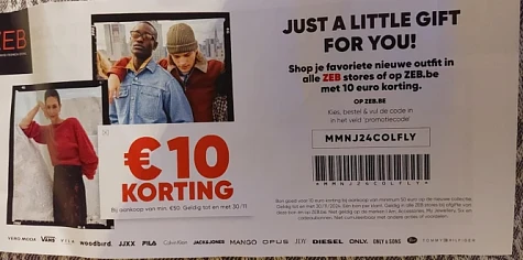 10 euro korting bij aankoop van min €50 bij ZEB