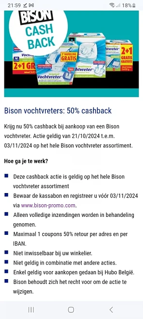 Bison vochtvreters 50% cashback