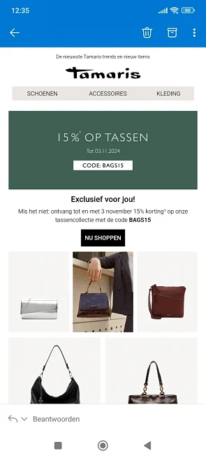 15% op tassen en rugzakken bij tamaris