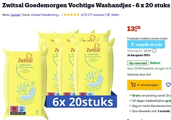 Zwitsal Goedemorgen Vochtige Washandjes - 6 x 20 stuks