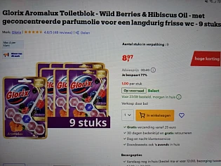 Glorix Aromalux Toiletblok - Wild Berries & Hibiscus Oil - met geconcentreerde parfumolie voor een langdurig frisse wc - 9 stuks €8,97