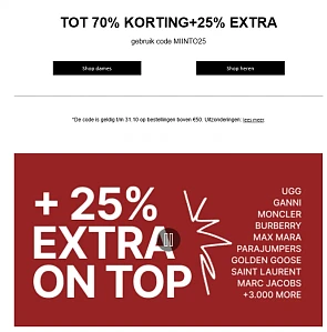 Tot -70% en nog eens -25% extra bij MIINTO