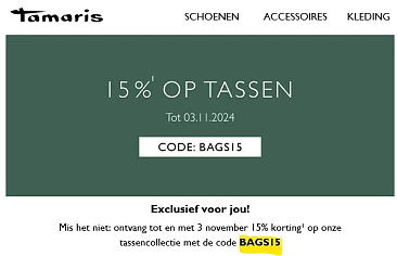 15% korting op tassen bij Tamaris 👜