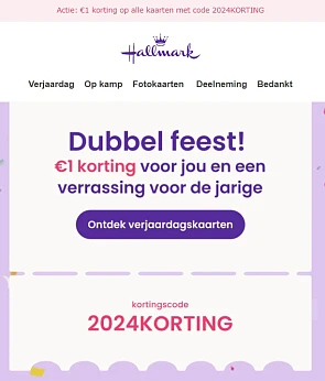€1 korting op alle wenskaarten bij Hallmark 🎈