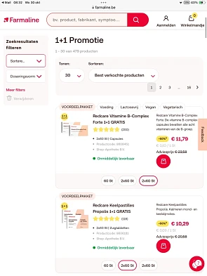 Farmaline 1+1 actie