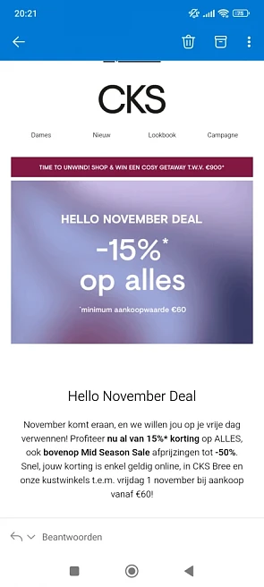 15% korting op de hele collectie bij cks