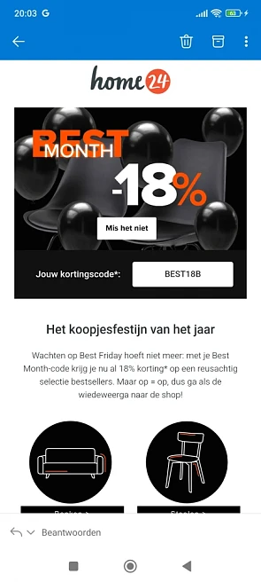 18% korting op heel veel artikelen bij home24