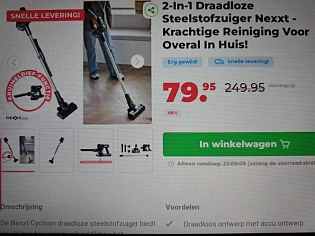 2-In-1 Draadloze Steelstofzuiger Nexxt - Krachtige Reiniging Voor Overal In Huis -68%
