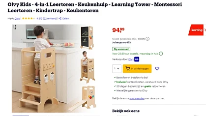 Olvy Kids - 4-in-1 Leertoren - Keukenhulp - Learning Tower - Montessori 👍