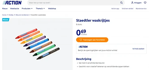 €0,69 voor 8 waskrijtjes van Staedtler bij Action