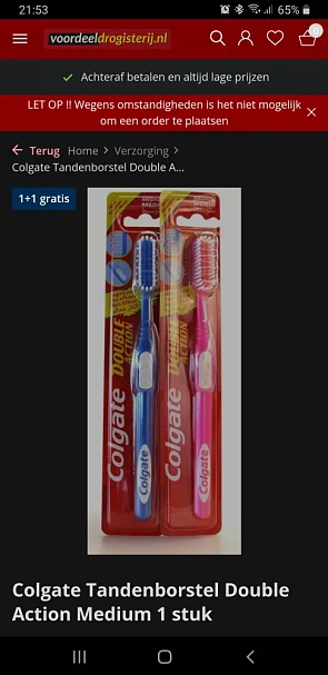 Voordeeldrogisterij colgate Tandenborstel 1+1 gratis