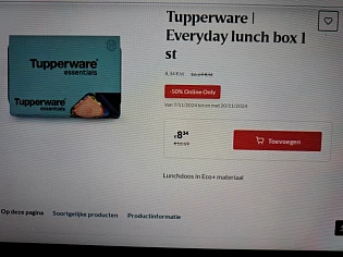 Delhaize online only -50% tupperware lunch box