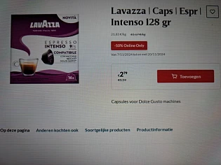 Delhaize online only -50% lavazza caps